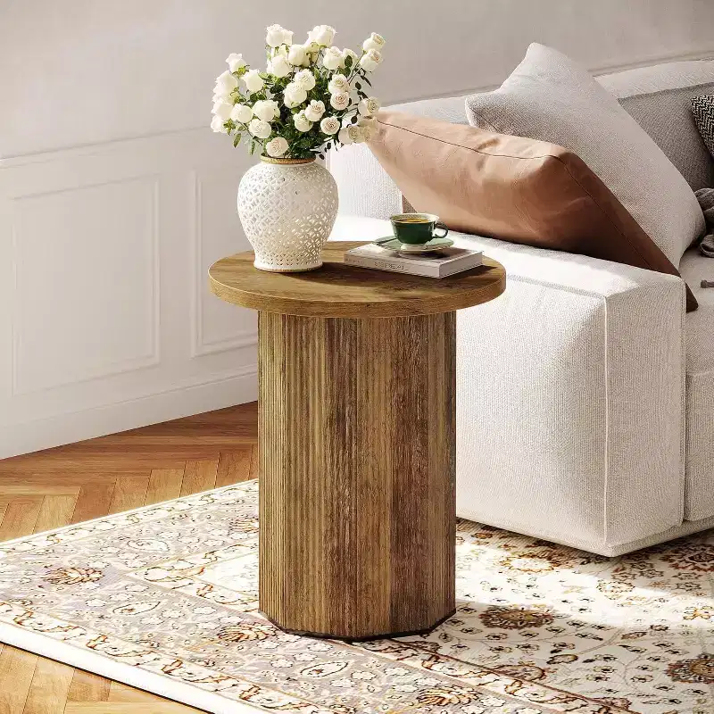 Lantine Round End Table, Industrial Circle Side Table
