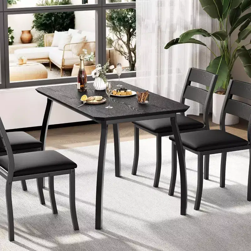 Modern 5-Piece Dining Set for 4, Chair Set with Comfy Padded Seats, Sturdy Metal Frame, Space-Saving Design, Perfect for Home & Apartment