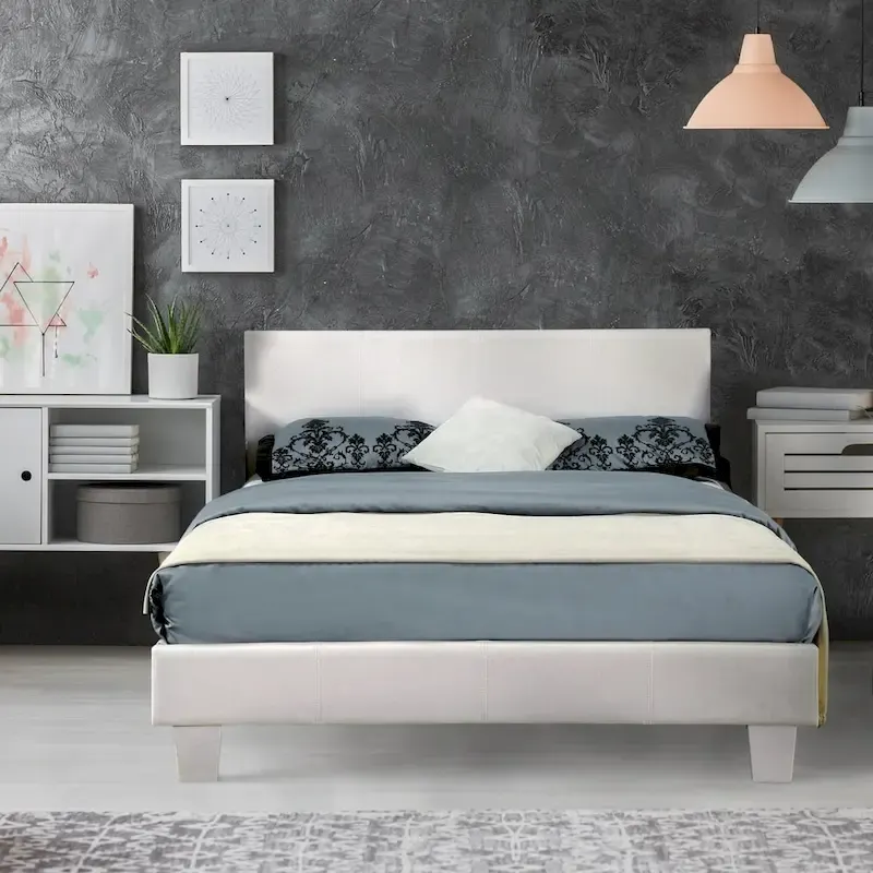 Grey / White / Espresso Faux Leather Platform Bed – King, Queen & Cal King, 1-Person