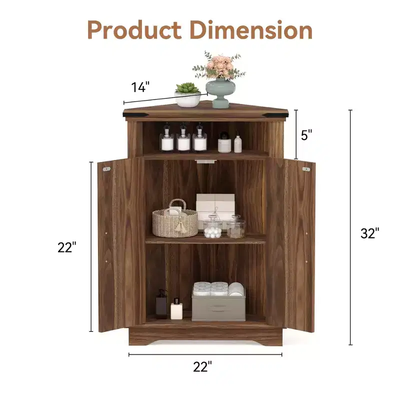 GustoWave Corner Bathroom Cabinet, Small Corner Cabinet with Barn Doors & Adjustable Shelf, Farmhouse Bathroom Table with Storage for Small Spaces