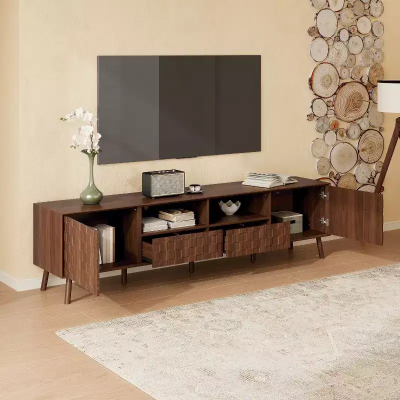 GDFStudio Lilia 78 Modern Geometric Patten TV Stand with Drawers and Cable Management