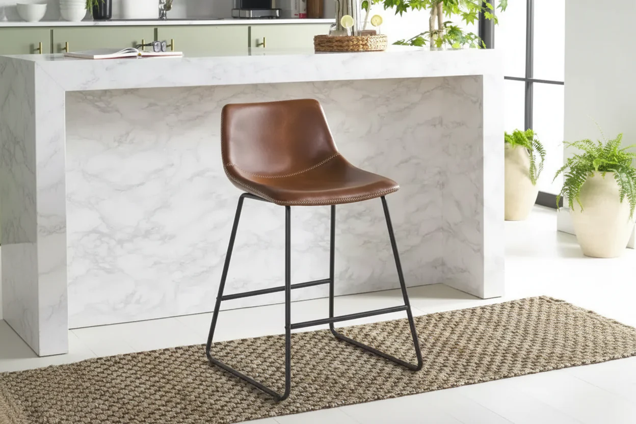 Modern Upholstered Counter Stool with Metal Base