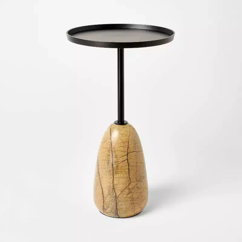 Round Marble Drink Table with Metal Top Black