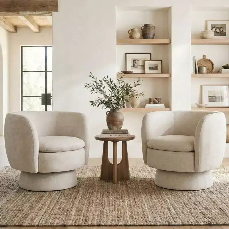 Set of 2 Modern Swivel Barrel Chair with Upholstered Fabric, 360 Rotating Accent Lounge Chair for Living Room, Bedroom-Panipeachy