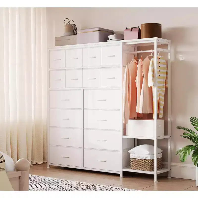 GustoWave Dresser with 16 Drawers & Hanging Rod & Shelves, Fabric Storage Organizer for Bedroom, Closet, or Entryway