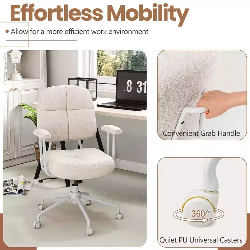 Costway Home Office Chair Leathaire Upholstered Task Chair with Cushioned Back & Armrests Brown/Beige