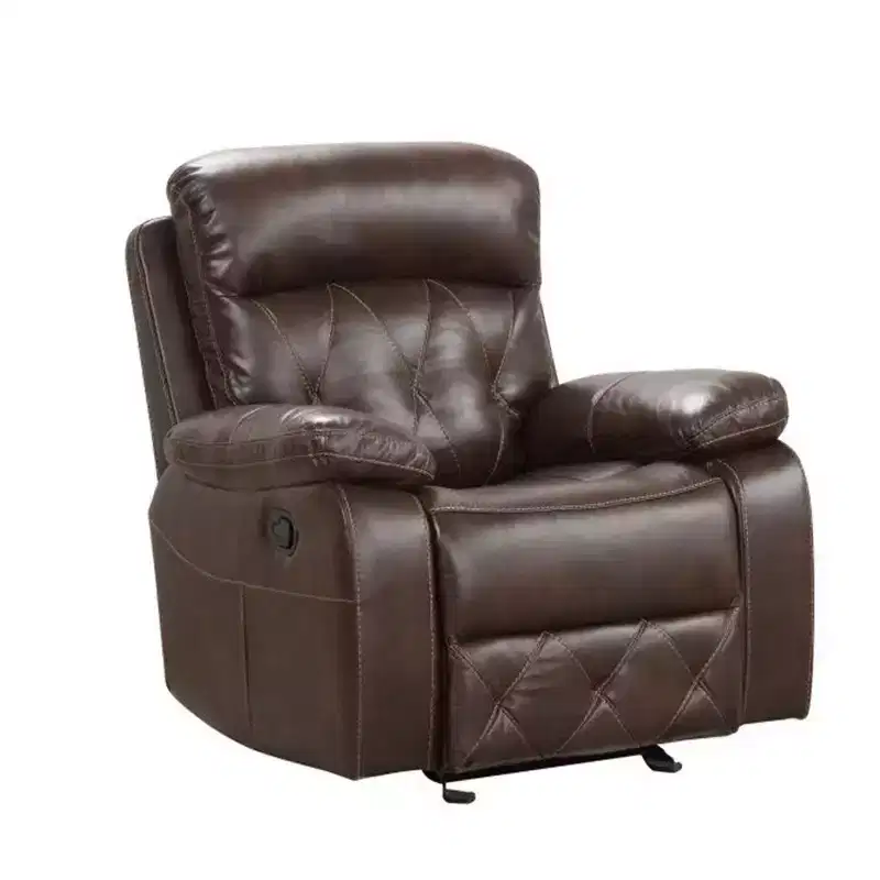 Manual Glider Recliner Chair with Pillow Top Arms - Brown Faux Leather