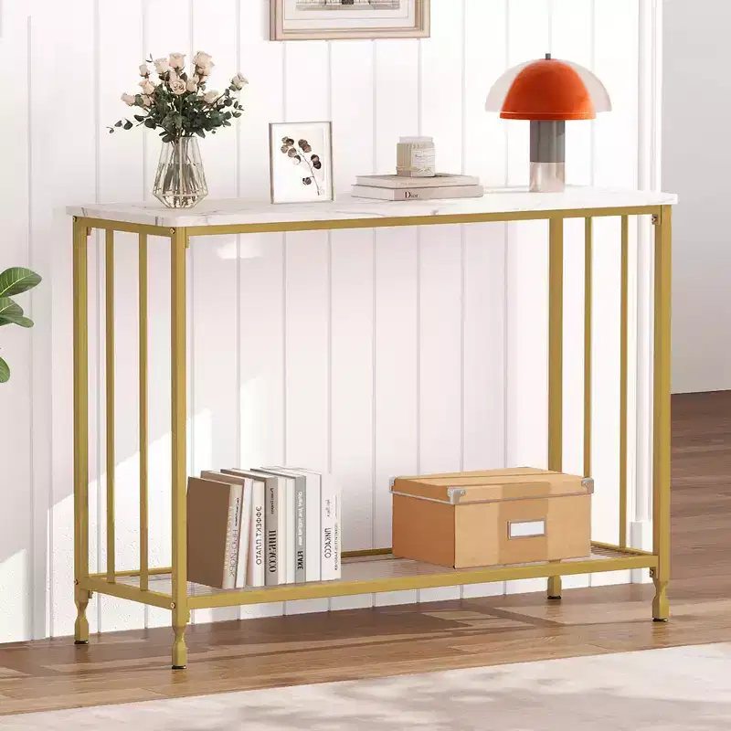 Gray Wood Top Metal Frame Console Table, Narrow Sofa/Hallway Style, Single Use