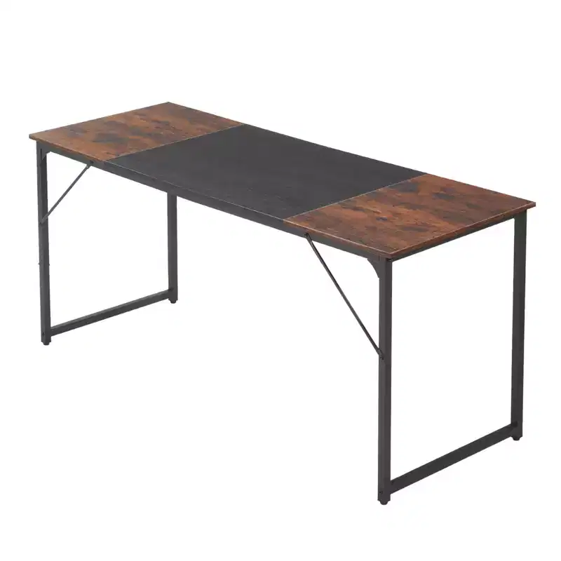 VEVOR Computer Desk, 63 Inch Office Gaming Desk for Home Office,Writing Study Work Modern Simple Table with Metal Frame for Large Legroom,Brown+Black