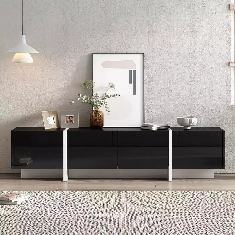 Modern Minimalist Black and White Rectangular TV Stand for TVs up to 80 Inches