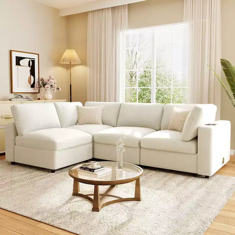 Upholstered Modular Sofa with USB Charge Ports, Wireless Charging and Built-in Bluetooth Speaker-ModernLuxe
