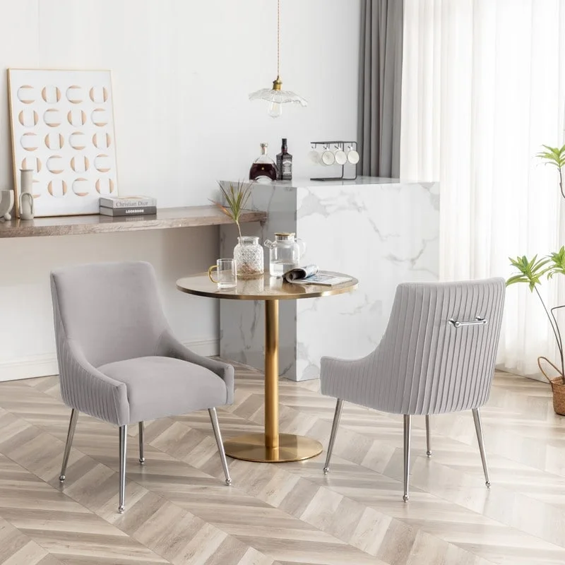 SEYNAR Modern Velvet Pleated Finish Back Dining Chair Set of 4 with Rear Handle
