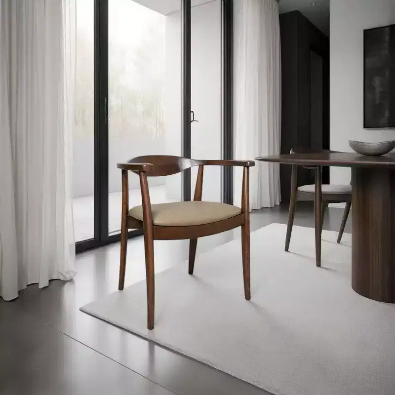Royal Hampton Dining Side Chair Set of 2, Modern Armchairs, Brown Rubberwood
