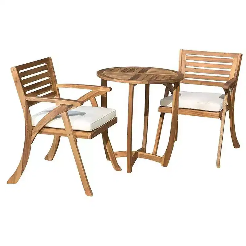 3/5/7pcs Outdoor Patio Wood Dining Sets With Cushions, Teak Finish -ModernLuxe