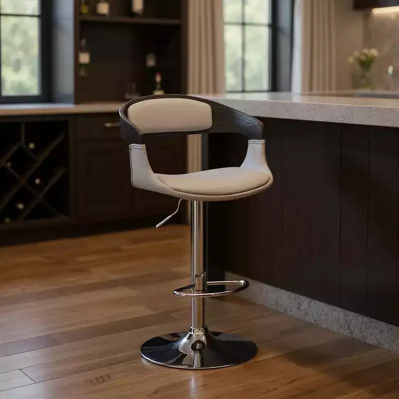 24 Gray And Silver Iron Swivel Low Back Adjustable Height Bar Chair