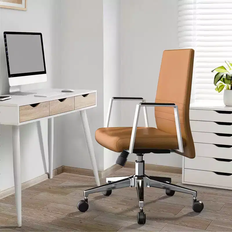 LeisureMod Aleen Modern Leather Office Chair - Swivel & Tilt Ergonomic Desk Chair with Iron Frame - Home Office