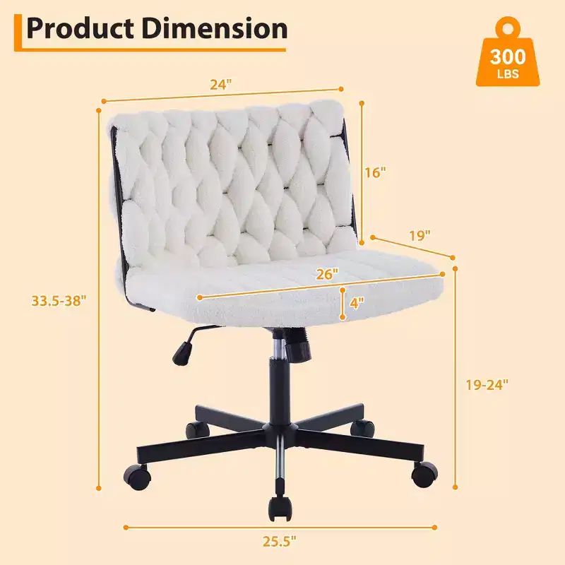 Desk Chair, Criss Cross Chair with Rocking Function & Adjustable Height, Comfy Swivel Armless Chair, 300lbs Capacity Cross Legged Rolling Chair