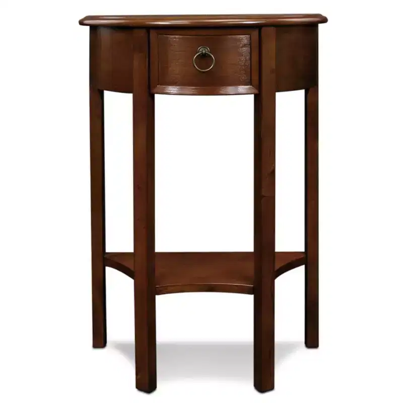 Half-Moon Entryway Hall Stand with Drawer and Lower Shelf in Pecan Finish