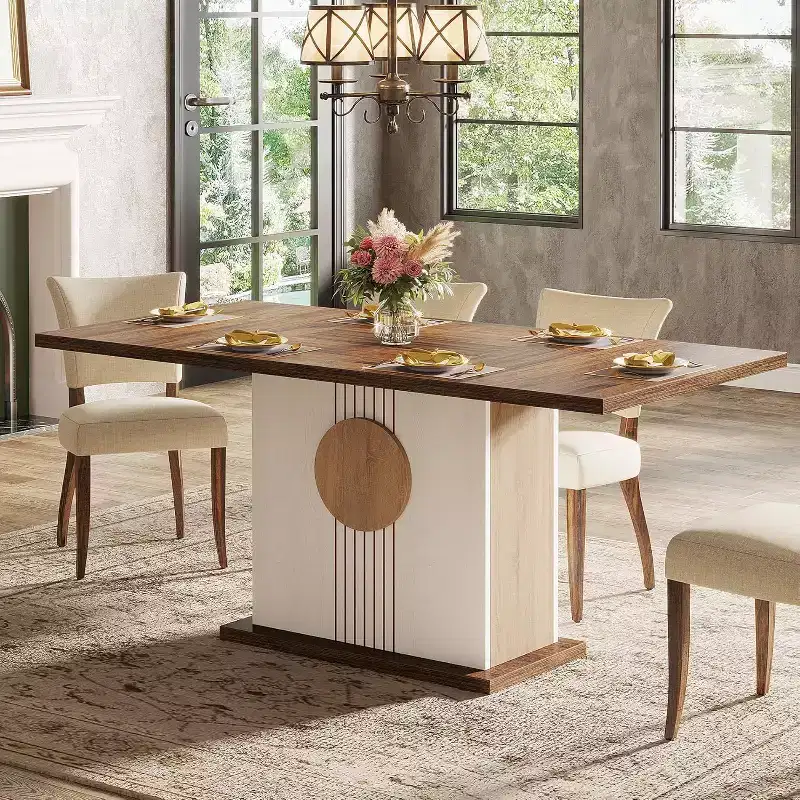 55 Farmhouse Dining Table for 4 to 6 People, Rectangular Wood Dinner Table for Kitchen, Dining Room, Living Room