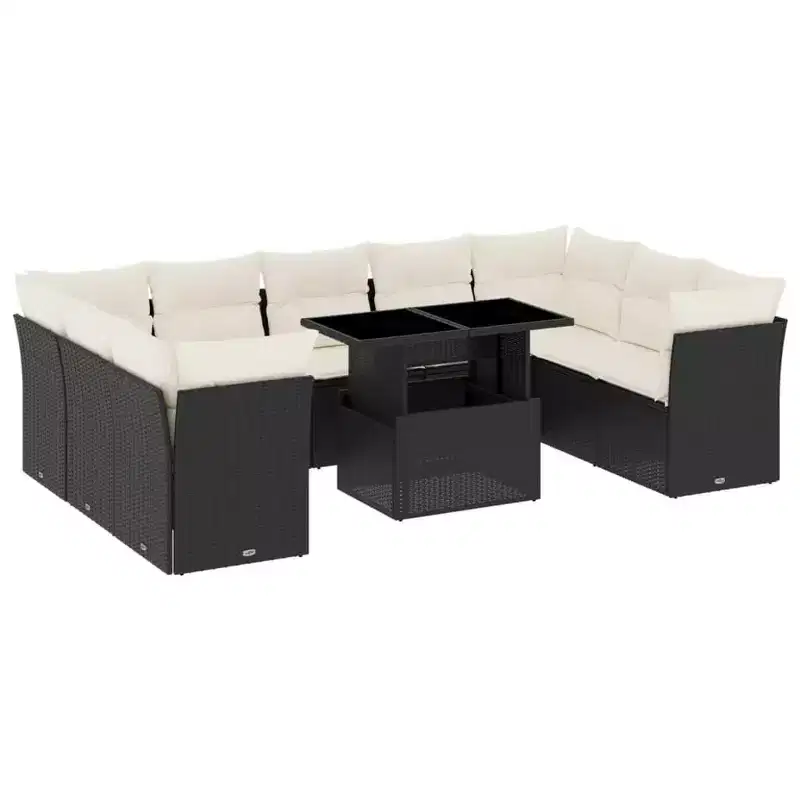 vidaXL 10 Piece Patio Sofa Set with Cushions, Poly Rattan Outdoor Sectional, Modular, Multiple Colors/Models