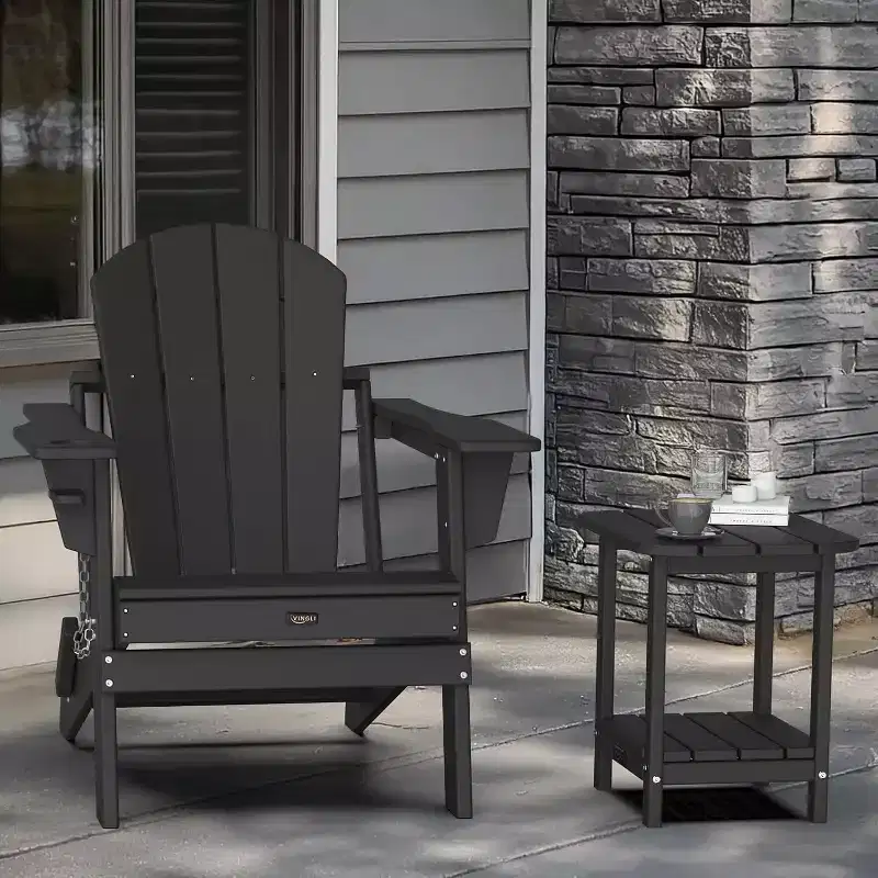 VINGLI Outdoor Side Table with 2 Layer Storage, HDPE All Weather Adirondack End Tables, Small Outdoor Table Patio Side Table for Porch Backyard Pool
