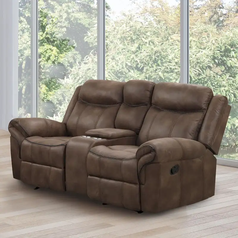 Verne Brown Manual Microsuede Glider Reclining Loveseat with Center Storage Console