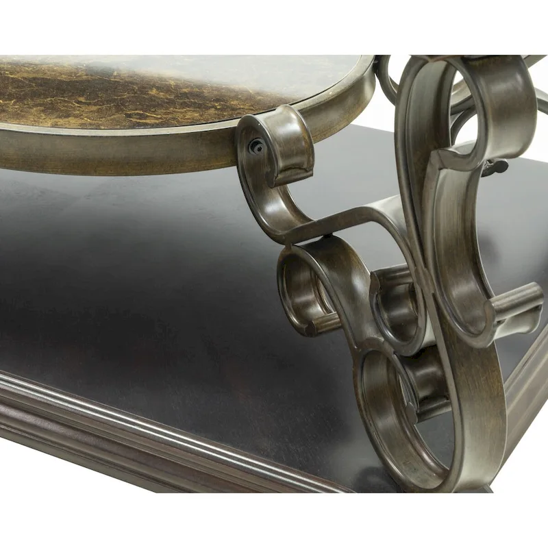Traditional Tempered Glass Top Table Set with Coffee Table, Console Table, End Table, and Retro Metal Legs