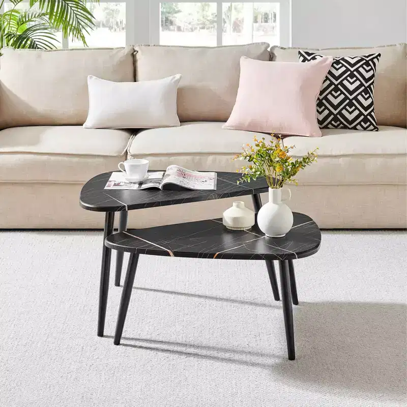 Danya B. 2pc 18.50x29.5 Aurora Asymmetrical Modern Oval Teardrop Semi-Nested Modular Coffee Table Set