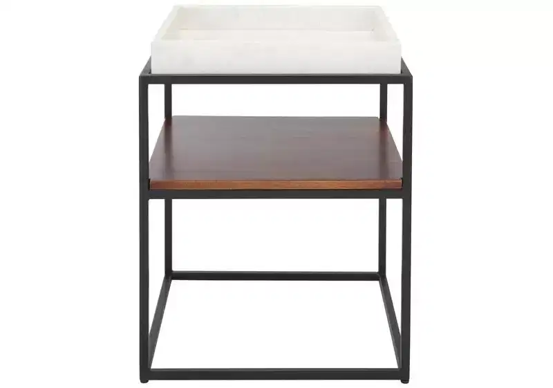 Kya 2 Tier Accent Table - ACC3709A - White/Walnut - Safavieh