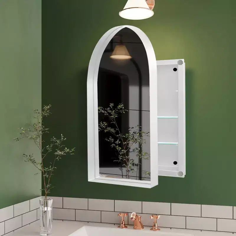 24x36 Arched Recessed Medicine Cabinet, Metal Frame, Adjustable Shelves, White