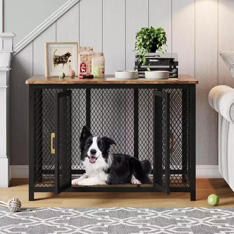 Dog Crate, 47x31 Inch Heavy Duty Metal Kennel - Multi-Purpose Furniture Style with Storage & Top Opening for Medium/Large Pets