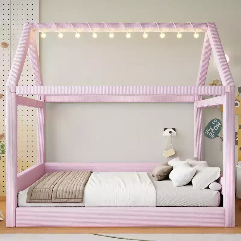 Full Size Upholstered House Daybed with LED Light Strips