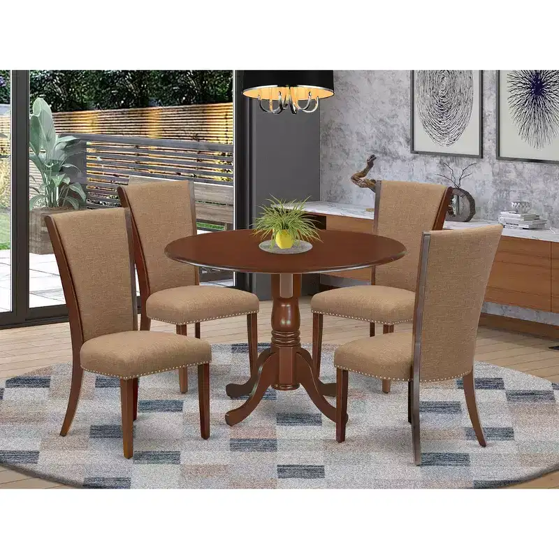 HomeStock Round Dining Table Set Linen Parsons Chairs 42