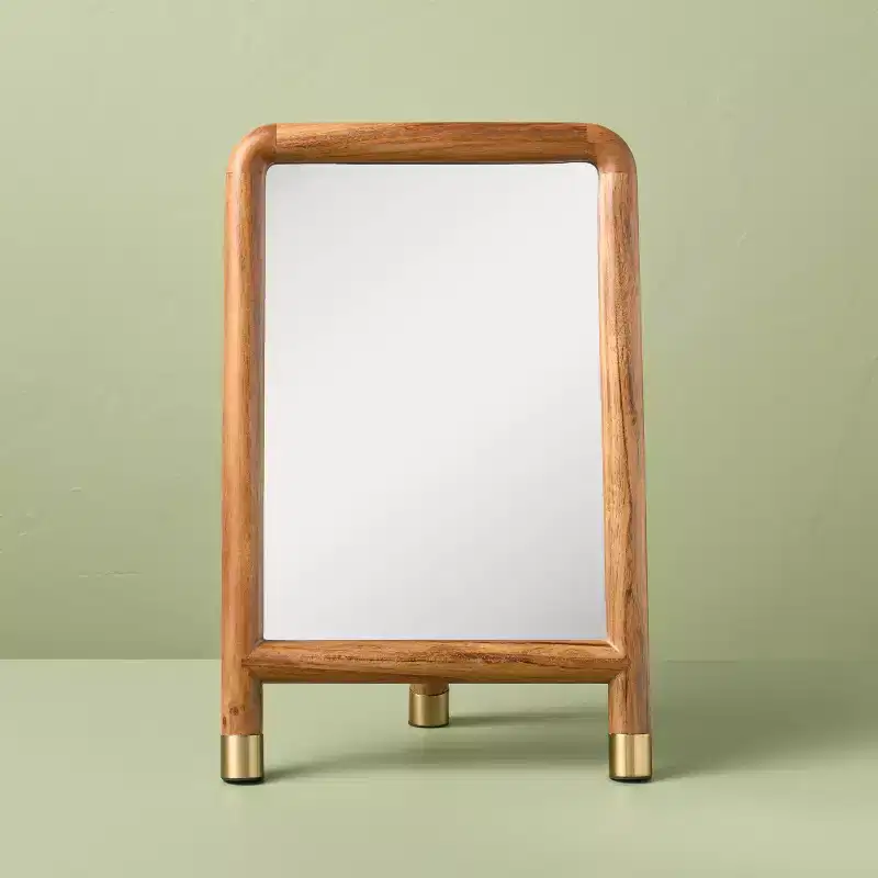 Wood Accent Mirror with Brass Feet