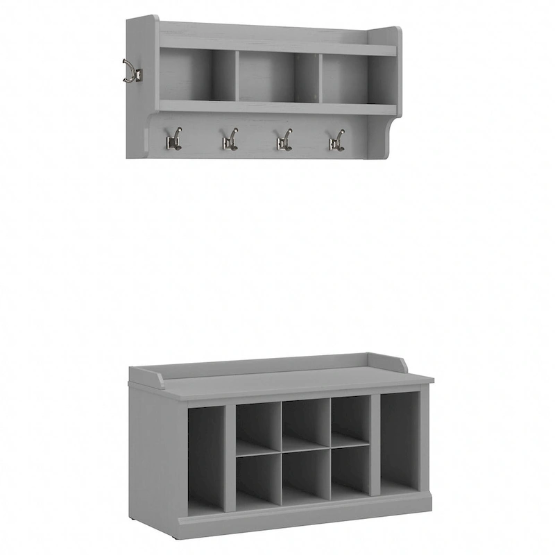 Woodland 40W Shoe Bench w/ Shelves & Wall Coat Rack by Bush Furniture