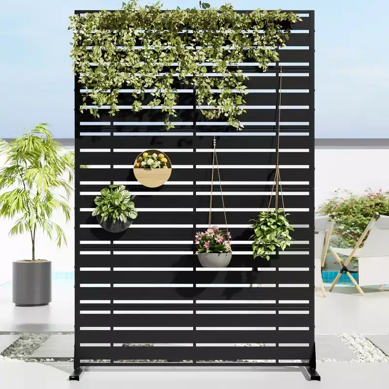 72 H47W Dovelina Black Metal Planter Box with Trellis Privacy Screen for Caf Patio,Garden & Balconies