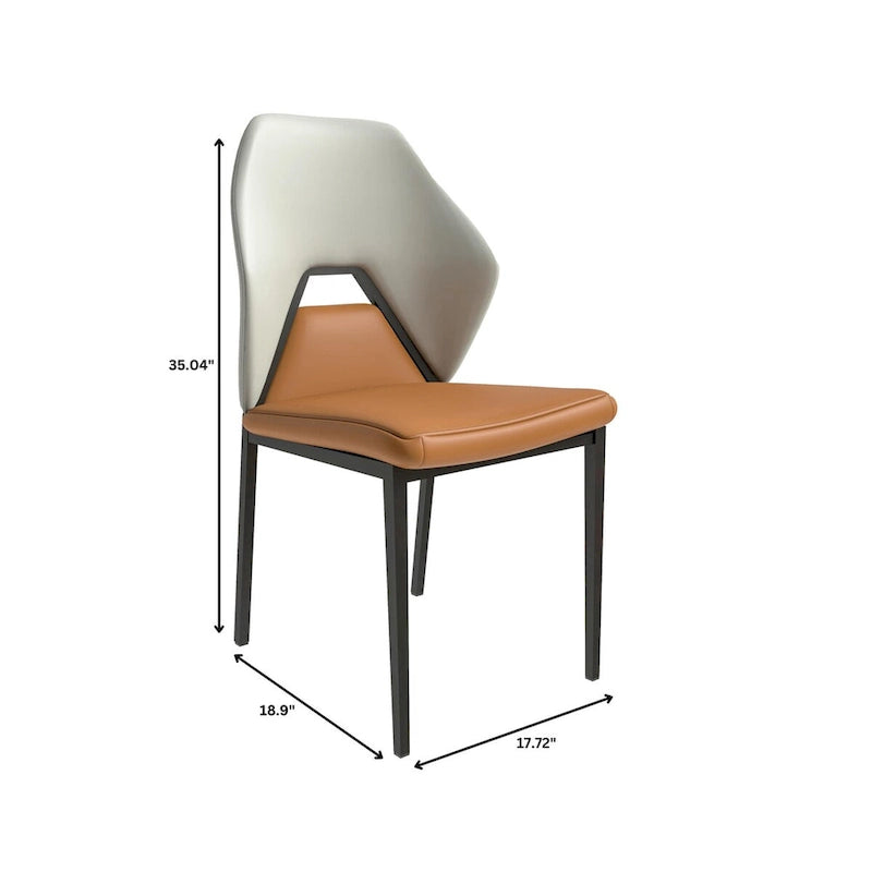 Leather Dining Chair in Black Iron Modern Upholstered Accent Kitchen Side Chair