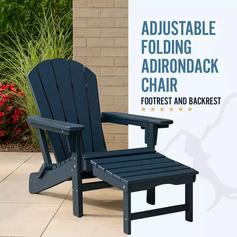 Trappers Peak Adjustable Folding Adirondack Chair with Footrest and Backrest, Blue  Outdoor Lounge Seat for Patio and Deck Furniture