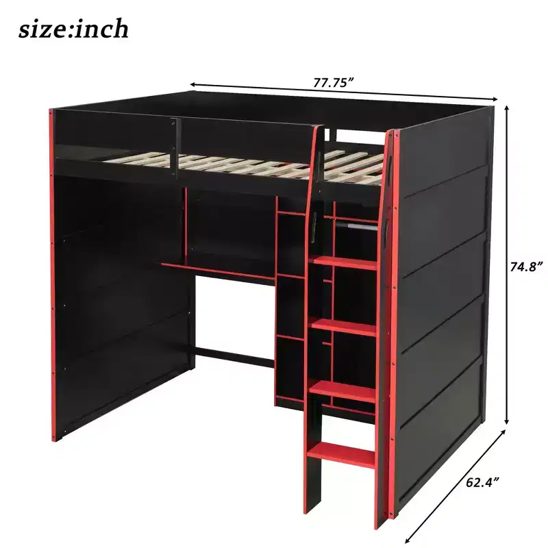 Luxystar Gaming Loft Bed with Desk, RGB Lights & Storage, Full Size Space-Saving Bed for Teens and Adults