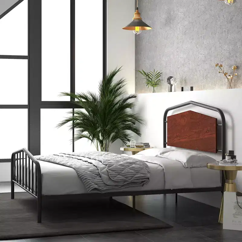 Platform Bed Frame with Wooden Headboard - Heavy Duty Metal Frame, No Box Spring Needed, Noise Free, Easy Assembly, Walnut Brown, FULL