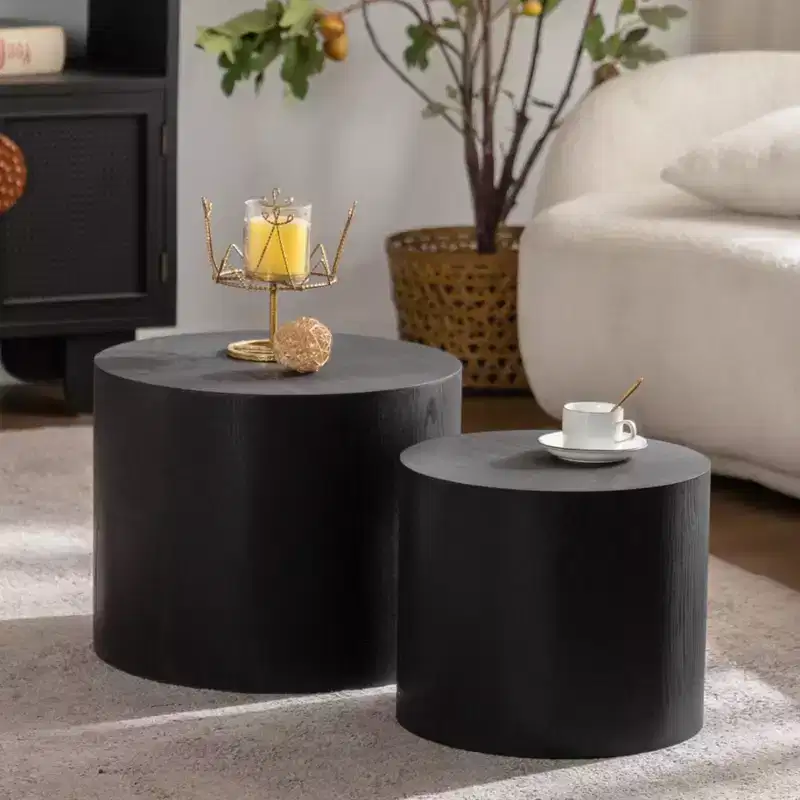 Set of 2 Round Nesting Coffee Tables with Space-Saving Design for Living Room or Bedroom