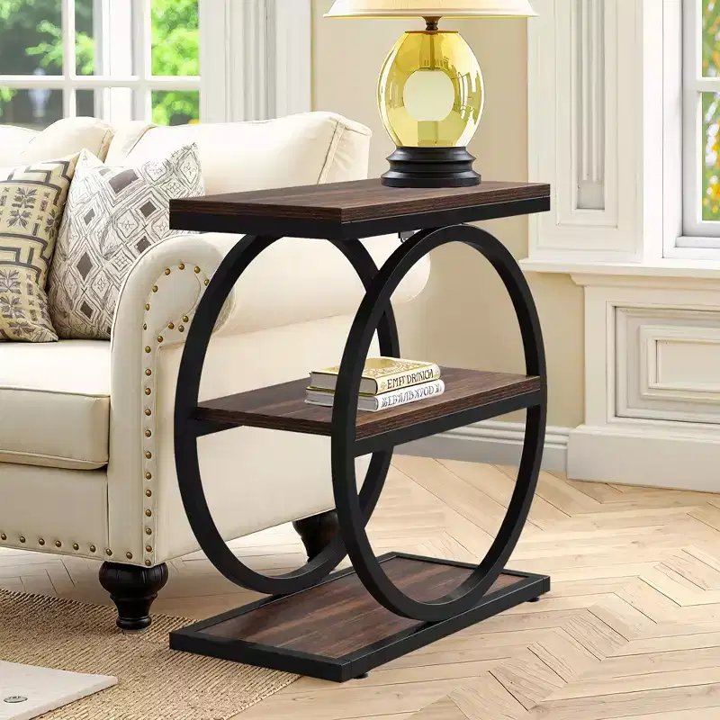 Industrial 3 Tier Sofa Side Table Slim Design Multifunctional Home Use