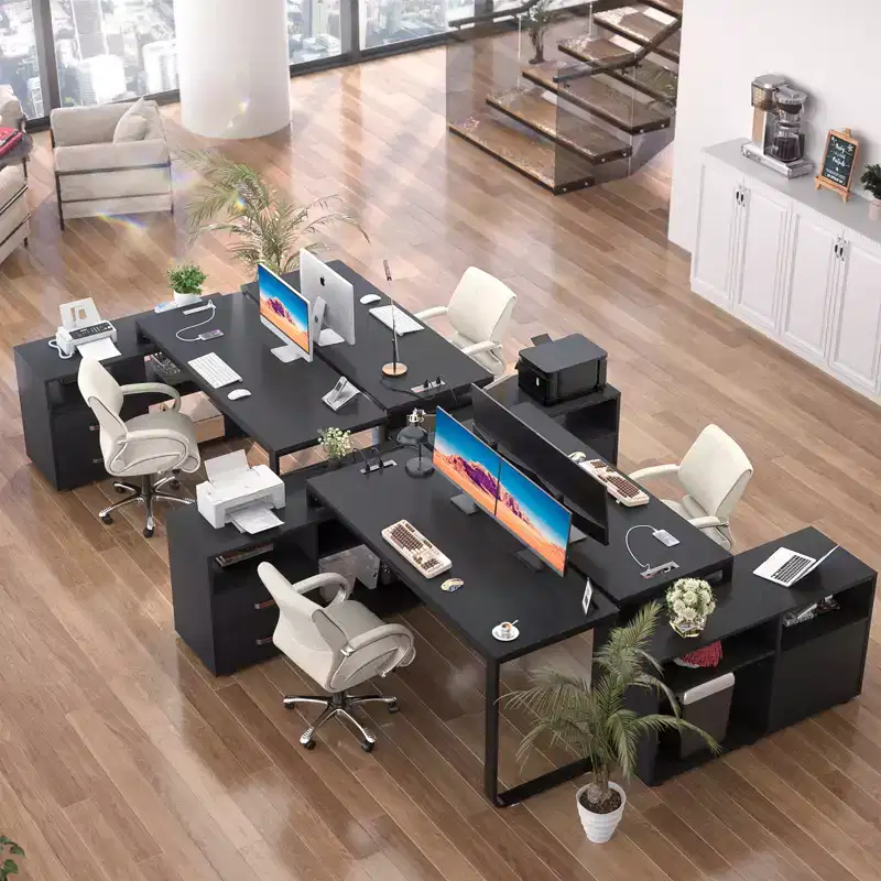 Besiost 62 L Shaped Computer Desk with File Drawer, LED Lights