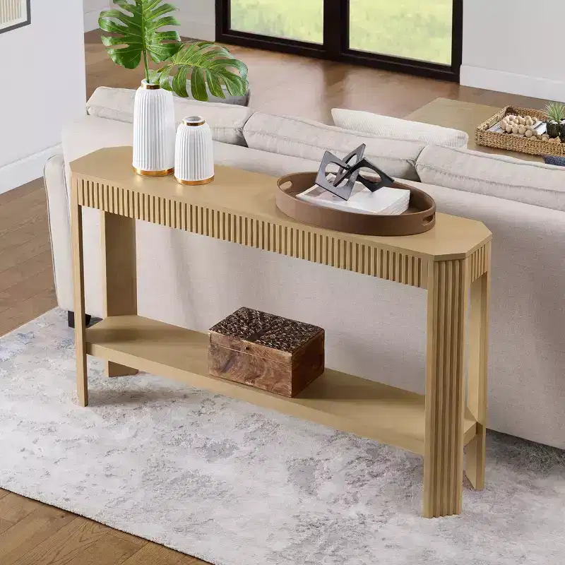 Fluted Solid Wood Console Table 56 Inch