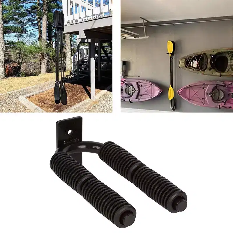 4-Paddle Rack Storage Rack, Garage Metal Oars holder with Non-scratch Grip, Hanging Hooks Wall-Mount Paddle Accessory for Kayak, SUP, Canoe Paddles