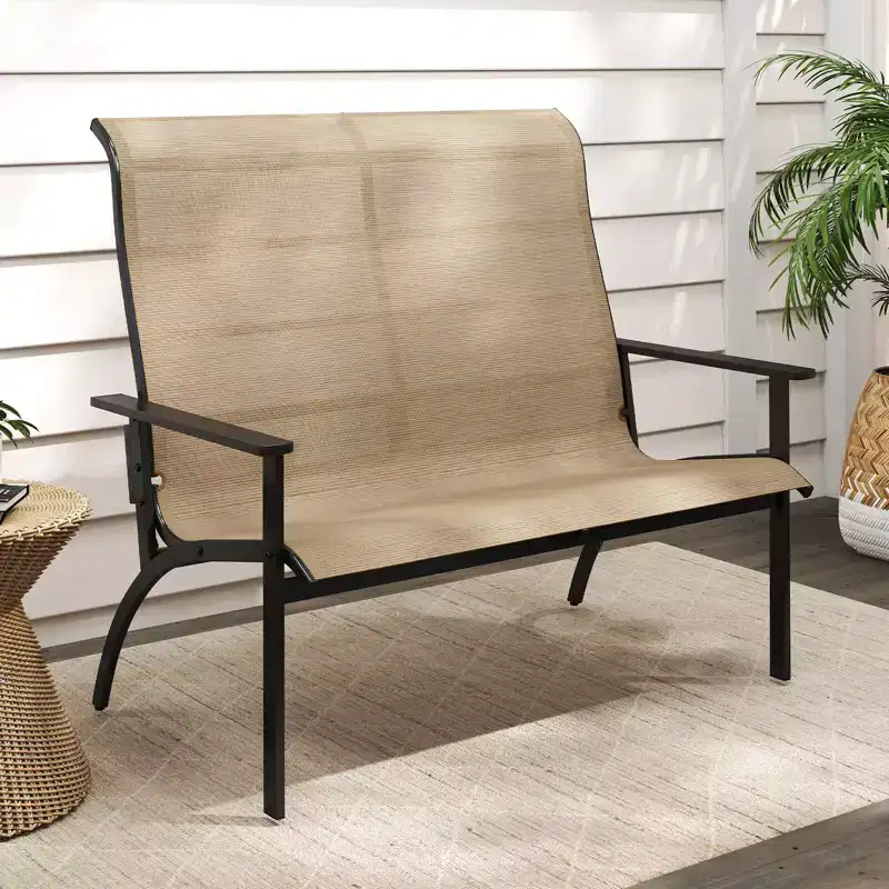 Costway 2-Person Patio Garden Bench with High Back and Armrests 880 lbs Weight Capacity