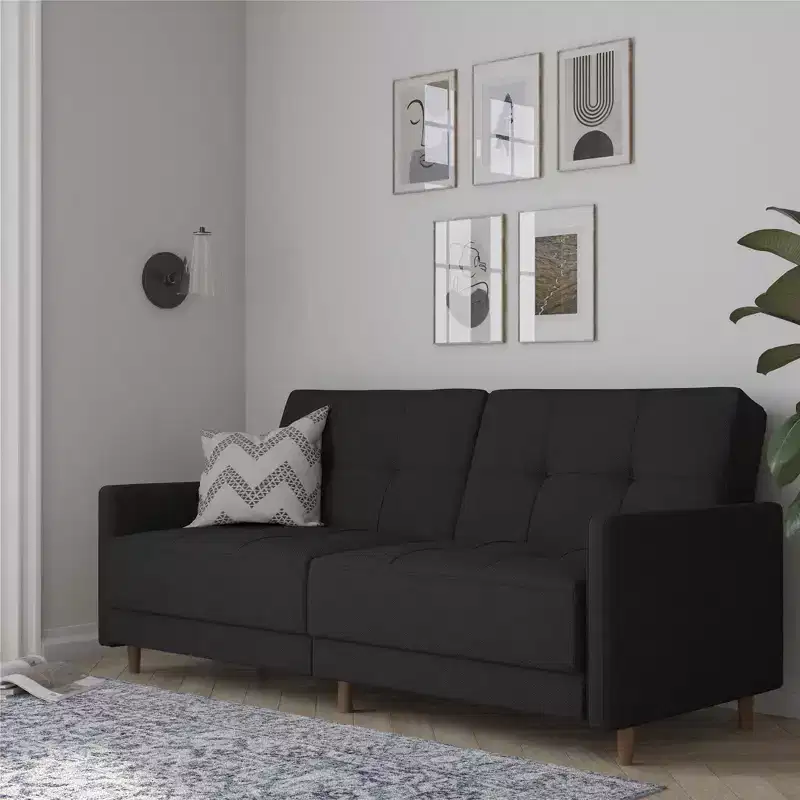 Coil Convertible Futon Couch, Sofa Bed with Adjustable Backrest, Modern Living Room Sleeper
