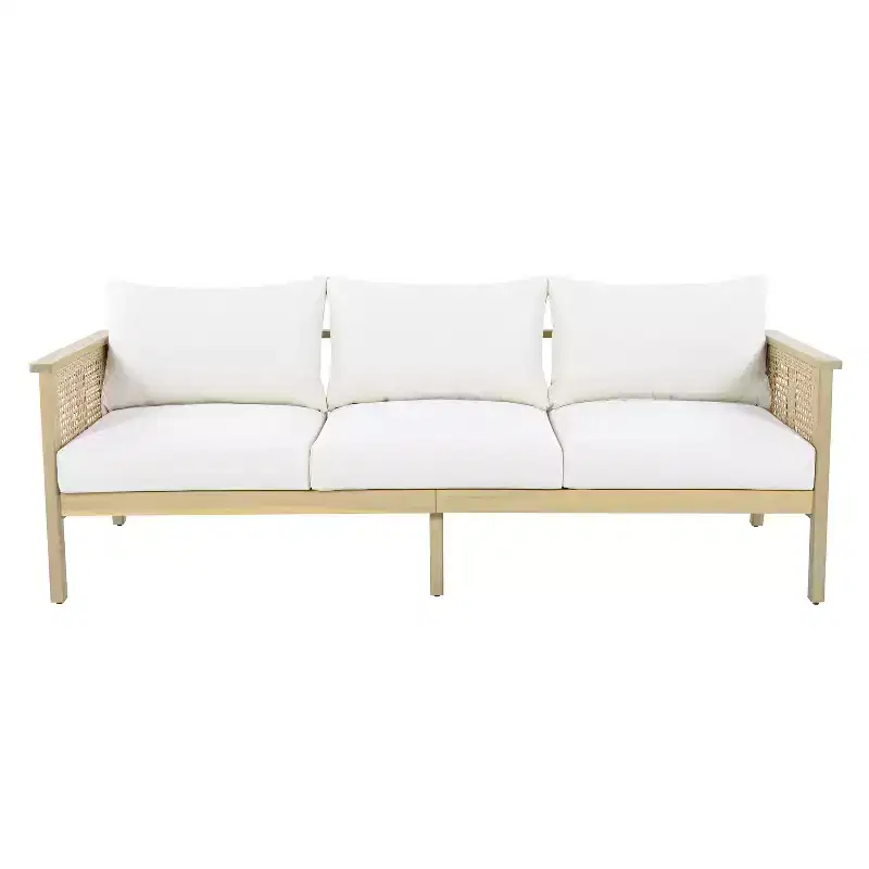 ModernLuxe 4/5-Piece Outdoor Patio Conversation Furniture Set, Acacia Wood & Wicker Sectional Sofa Group with Waterproof Cushions, Light Teak/Cream