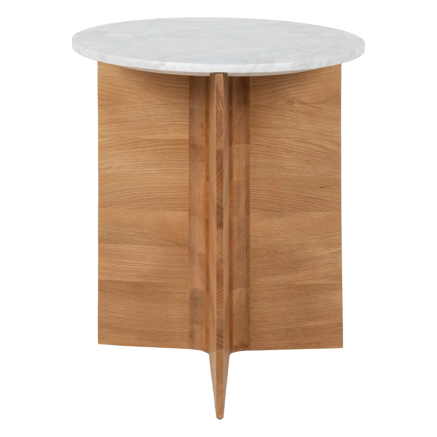 Contemporary Marble & Timber T-Base Side Table with Tapered Panel Detail for Living & Bedrooms