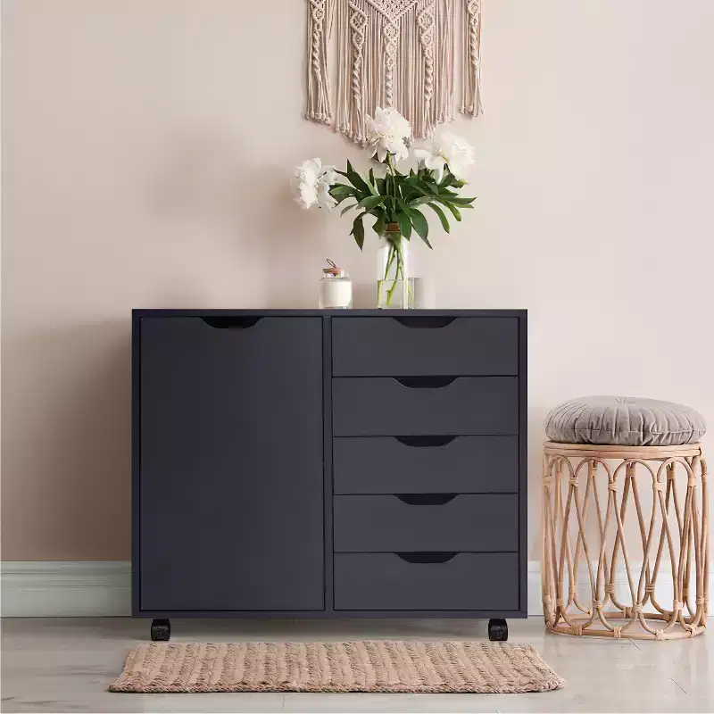5-Drawer Office File Storage Cabinet with Shelves, Wooden File Cabinets for Home Office Lateral Mobile File Cabinet